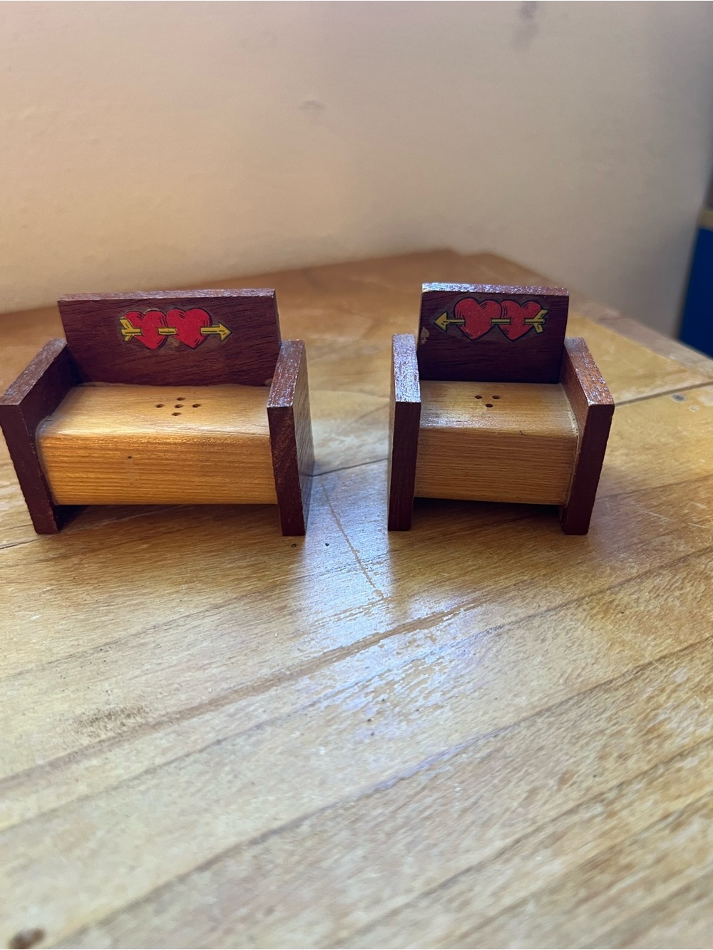 Handcrafted Wooden Love Heart Accent Salt & Pepper Shakers - Brown and Natural